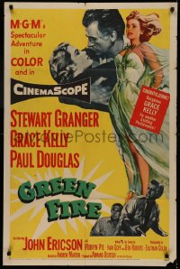 5d0481 GREEN FIRE 1sh 1954 art of Stewart Granger & beautiful full-length wind-blown Grace Kelly!