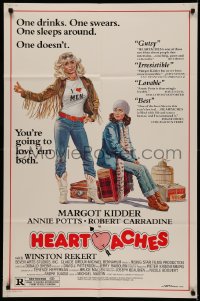 5d0504 HEARTACHES 1sh 1982 Margot Kidder, Annie Potts, sexy Taylor art, with red title!