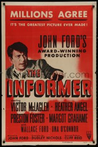 5d0561 INFORMER 1sh R1955 directed by John Ford, great close up art of angry Victor McLaglen!
