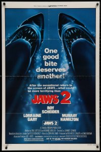 5d0581 JAWS 2 1sh R1980 Roy Scheider, one good bite deserves another, what could be more terrifying!