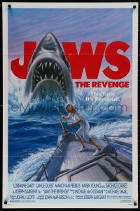 5d0584 JAWS: THE REVENGE 1sh 1987 great artwork of shark attacking ship, this time it's personal!