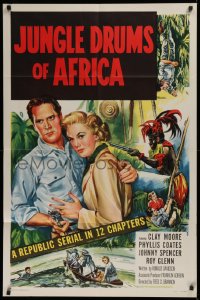 5d0599 JUNGLE DRUMS OF AFRICA 1sh 1952 Clayton Moore with gun & Phyllis Coates, Republic serial!