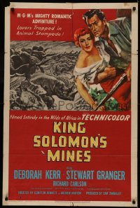 5d0624 KING SOLOMON'S MINES 1sh 1950 Deborah Kerr, Granger & stampeding African animals!
