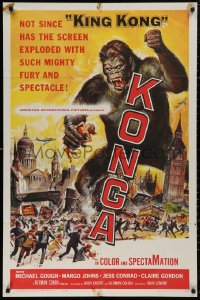 5d0632 KONGA 1sh 1961 great horror sci-fi art of giant angry ape terrorizing city by Reynold Brown!