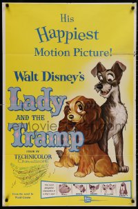 5d0637 LADY & THE TRAMP 1sh R1962 Disney classic cartoon, great images of the top dog cast!