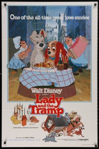 5d0638 LADY & THE TRAMP 1sh R1980 Walt Disney classic cartoon, with best spaghetti scene & more!