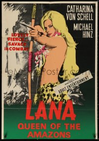 5d0641 LANA QUEEN OF THE AMAZONS 1sh 1965 art of sexy Catherine Schell drawing bow in jungle, rare!