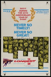 5d0675 LONGEST DAY 1sh R1969 Zanuck's World War II D-Day movie with 42 international stars!