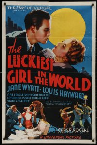 5d0690 LUCKIEST GIRL IN THE WORLD 1sh 1936 romantic moon close-up w/ Wyatt & Hayward, ultra rare!