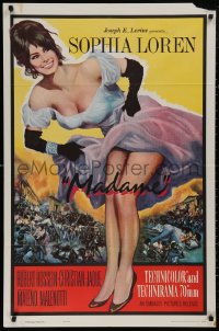 5d0702 MADAME SANS GENE 1sh R1963 sexy full-length Sophia Loren in low-cut dress, Madame!