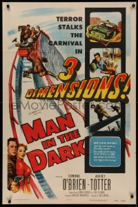 5d0714 MAN IN THE DARK 1sh 1953 really cool art of men fighting on rollercoaster!