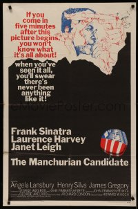 5d0720 MANCHURIAN CANDIDATE 1sh 1962 cool art of Frank Sinatra, directed by John Frankenheimer!