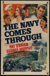 5d0809 NAVY COMES THROUGH 1sh 1942 sailors Pat O'Brien, George Murphy, Desi Arnaz, cool WWII art!
