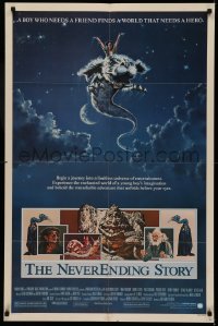 5d0814 NEVERENDING STORY 1sh 1984 Wolfgang Petersen, fantasy art of Falcor & cast by Ezra Tucker!