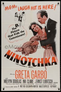 5d0826 NINOTCHKA 1sh R1962 Greta Garbo laughs with Melvyn Douglas, directed by Ernst Lubitsch!
