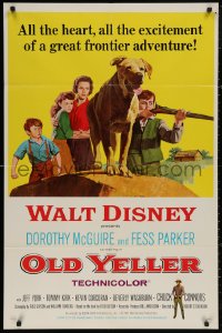 5d0844 OLD YELLER 1sh R1965 Dorothy McGuire, Fess Parker, art of Disney's most classic canine!