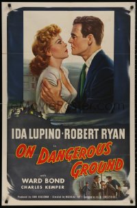 5d0850 ON DANGEROUS GROUND 1sh 1951 Nicholas Ray noir classic, art of Robert Ryan & Ida Lupino!