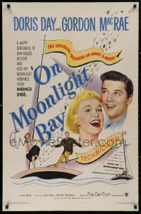 5d0852 ON MOONLIGHT BAY 1sh 1951 great image of singing Doris Day & Gordon MacRae on sailboat!