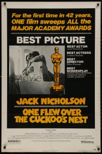 5d0854 ONE FLEW OVER THE CUCKOO'S NEST awards 1sh 1975 Nicholson & Sampson, Forman, Best Picture!