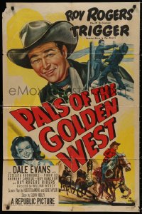 5d0865 PALS OF THE GOLDEN WEST 1sh 1951 great artwork of Roy Rogers, Trigger, Dale Evans!