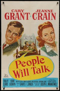 5d0871 PEOPLE WILL TALK 1sh 1951 great smiling portrait artwork of Cary Grant & pretty Jeanne Crain!