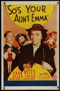 5d1036 SO'S YOUR AUNT EMMA 1sh 1942 wacky Zasu Pitts with gun, Roger Pryor, ultra rare!