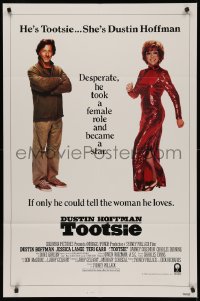 5d1158 TOOTSIE int'l 1sh 1982 great duo image of cross-dressing Dustin Hoffman as himself & in drag!