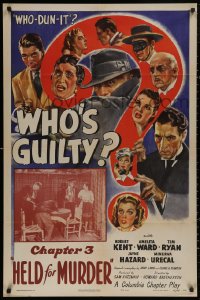5d1219 WHO'S GUILTY chapter 3 1sh 1945 crime montage art, Columbia who-dun-it mystery serial!