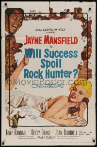 5d1227 WILL SUCCESS SPOIL ROCK HUNTER 1sh 1957 art of sexy Jayne Mansfield wearing only a sheet!
