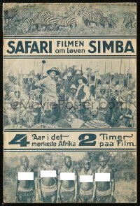 5f0309 SIMBA Danish program 1929 Osa & Martin Johnson spent four years making this in Africa, rare!