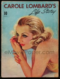 5f0645 CAROLE LOMBARD'S LIFE STORY magazine 1942 wonderful cover art + lots of great photos inside!
