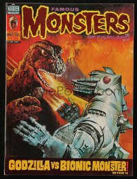 5f1426 FAMOUS MONSTERS OF FILMLAND #135 magazine July 1977 Gogos art of Godzilla vs Bionic Monster!