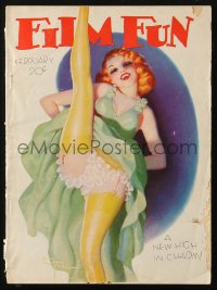 5f1030 FILM FUN magazine February 1934 Enoch Bolles art of sexy woman kicking her leg over her head!