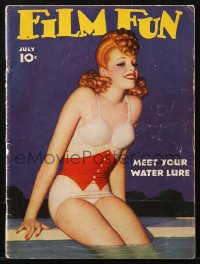 5f1038 FILM FUN magazine July 1940 sexy pin-up cover art of girl at pool by Enoch Bolles!