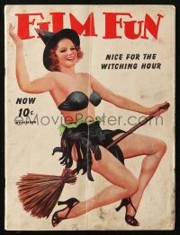 5f1034 FILM FUN magazine November 1939 art of sexy witch in skimpy outfit flying on broom!