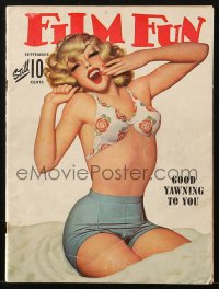 5f1041 FILM FUN magazine September 1942 pin-up cover art of sexy girl yawning by Enoch Bolles!