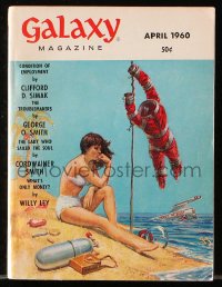 5f1241 GALAXY SCIENCE FICTION magazine April 1960 cover art of stranded female astronaut by EMSH!