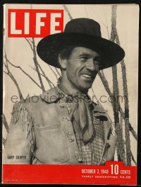 5f1280 LIFE MAGAZINE magazine October 7, 1940 cover portrait of Gary Cooper filming The Westerner!