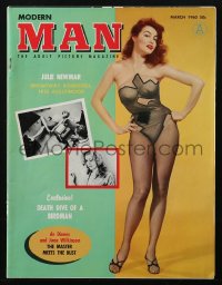 5f1221 MODERN MAN magazine March 1960 Julie Newmar cover by Friedman-Abeles, nude color centerfold!