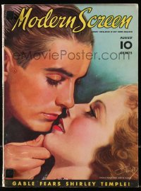 5f1106 MODERN SCREEN magazine August 1937 cover art of Loretta Young & Tyrone Power by Earl Christy!