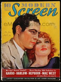 5f1100 MODERN SCREEN magazine February 1934 great cover art of Max Baer & pretty Myrna Loy!