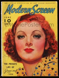 5f1105 MODERN SCREEN magazine June 1936 great cover art of pretty Myrna Loy by Earl Christy!