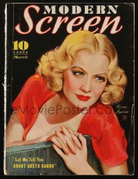 5f1101 MODERN SCREEN magazine March 1934 great cover art of Miriam Hopkins!