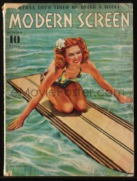 5f1109 MODERN SCREEN magazine October 1939 art of sexy Ann Sheridan on surfboard by Earl Christy!