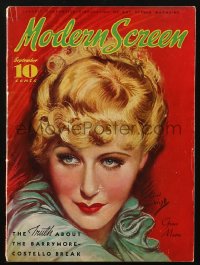 5f1103 MODERN SCREEN magazine September 1935 great cover art of Grace Moore by Earl Christy!
