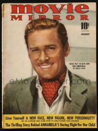 5f0819 MOVIE MIRROR magazine January 1940 great cover portrait of Errol Flynn by Paul Duval!