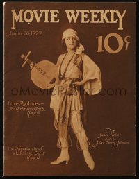 5f1165 MOVIE WEEKLY magazine August 26, 1922 Janet Valie cover portrait by Alfred Cheney Johnston!