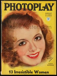 5f1070 PHOTOPLAY magazine August 1934 great cover art of beautiful Janet Gaynor by Earl Christy!