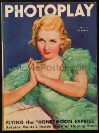 5f1081 PHOTOPLAY magazine July 1935 cover portrait of pretty Joan Bennett by Victor Tchetchet!