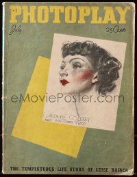 5f1086 PHOTOPLAY magazine July 1936 great cover art of Claudette Colbert by James Montgomery Flagg!